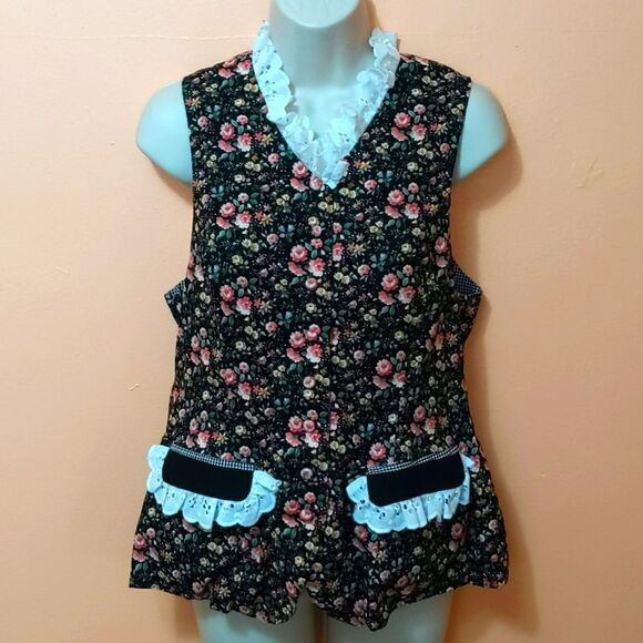 Vintage Handmade stand up collar pockets floral cottagecore prairie vest - Picture 3 of 9